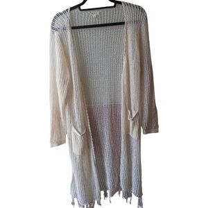 POL Open Knit Fringe Cardigan - Cream